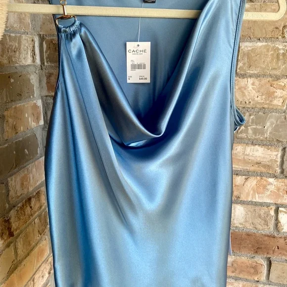 NWT Cache Satin Cowl Neck Blouse in Light Blue - Picture 3 of 3